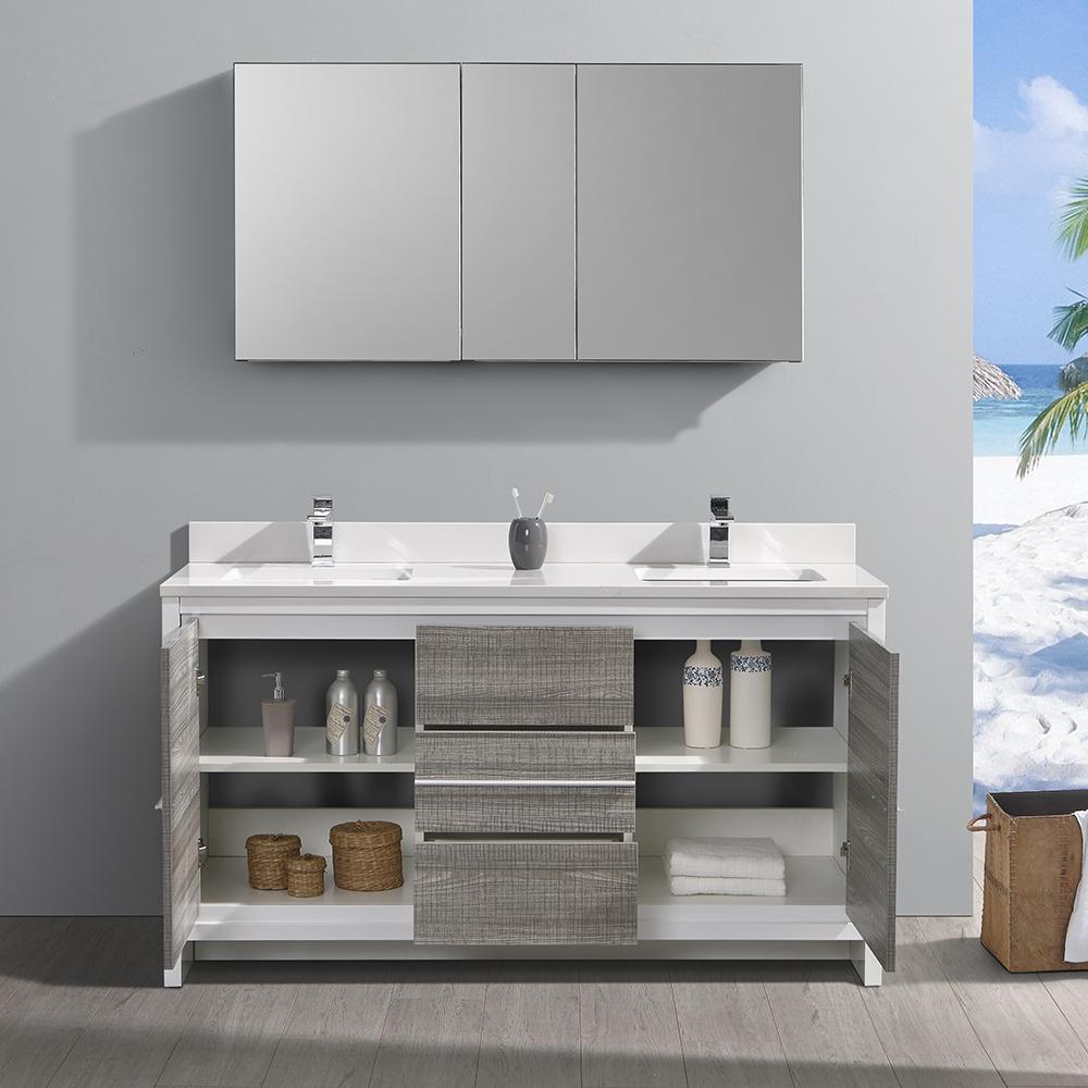 Fresca Allier Rio 60" Ash Gray Double Sink Modern Bathroom Vanity w/ Medicine Cabinet