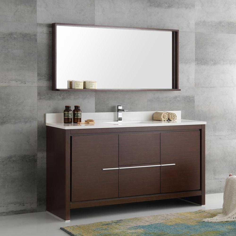 Fresca-Allier-60"-Wenge-Brown-Modern-Single-Sink-Bathroom-Vanity-w/-Mirror-(FVN8119WG-S)