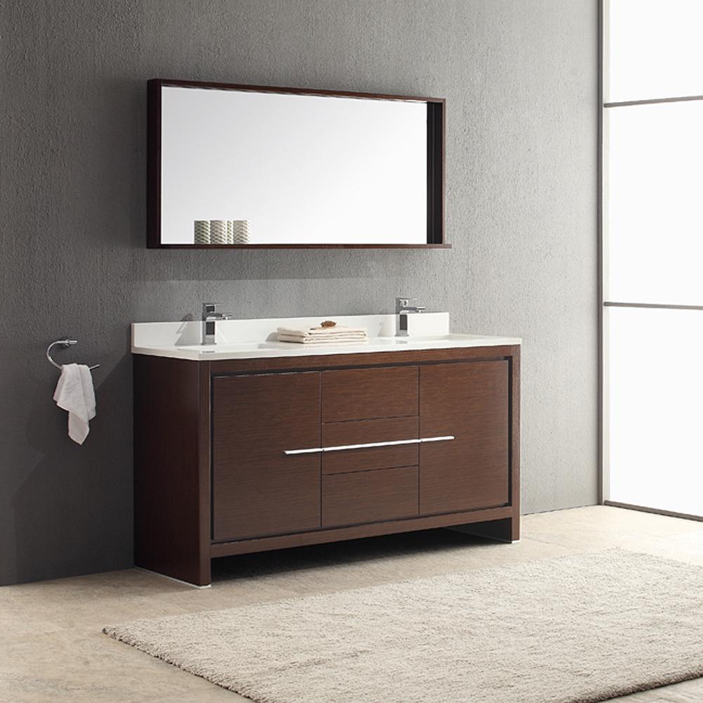 Fresca-Allier-60"-Wenge-Brown-Modern-Double-Sink-Bathroom-Vanity-w/-Mirror-(FVN8119WG)