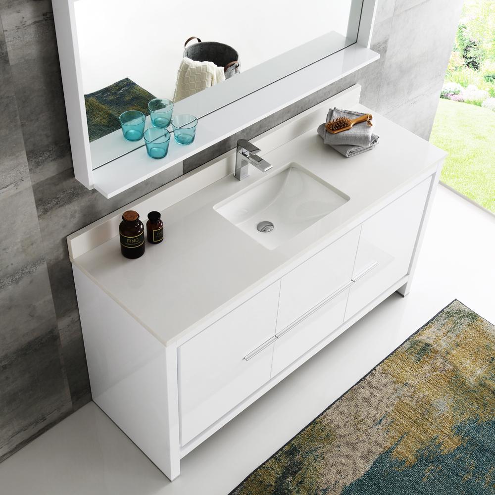 Fresca Allier 60" White Modern Single Sink Bathroom Vanity w/ Mirror