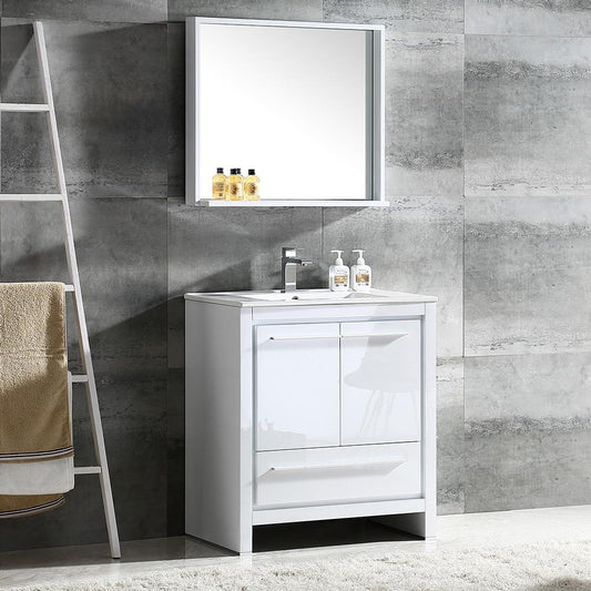 Fresca-Allier-30"-White-Modern-Bathroom-Vanity-w/-Mirror-(FVN8130WH)