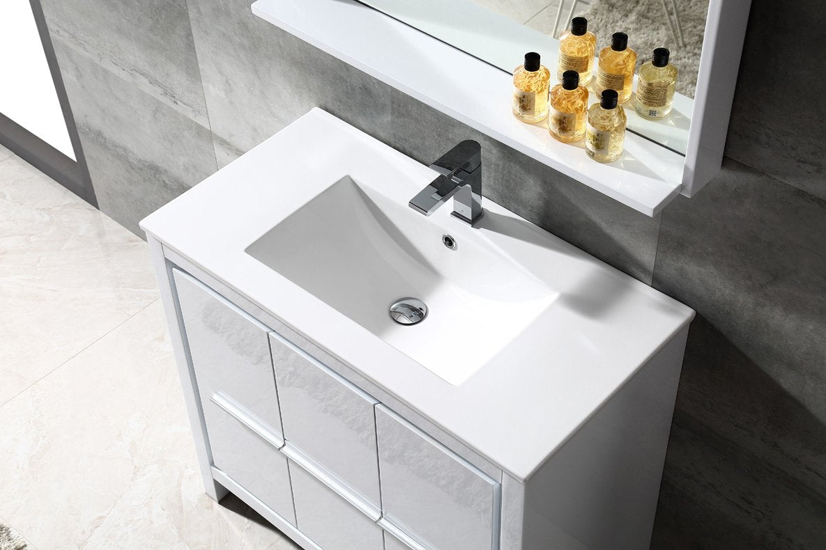 Fresca Allier 36" White Modern Bathroom Vanity w/ Mirror