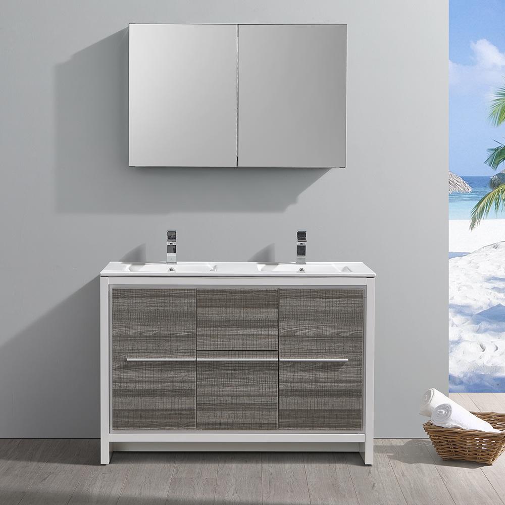 Fresca Allier Rio 48" Ash Gray Double Sink Modern Bathroom Vanity w/ Medicine Cabinet
