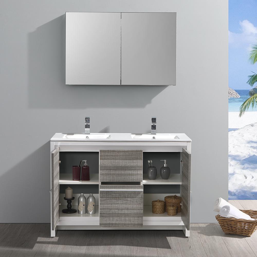 Fresca Allier Rio 48" Ash Gray Double Sink Modern Bathroom Vanity w/ Medicine Cabinet
