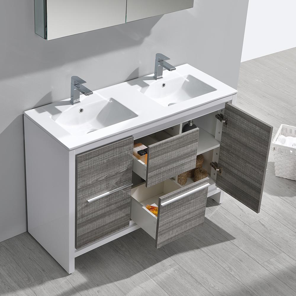 Fresca Allier Rio 48" Ash Gray Double Sink Modern Bathroom Vanity w/ Medicine Cabinet