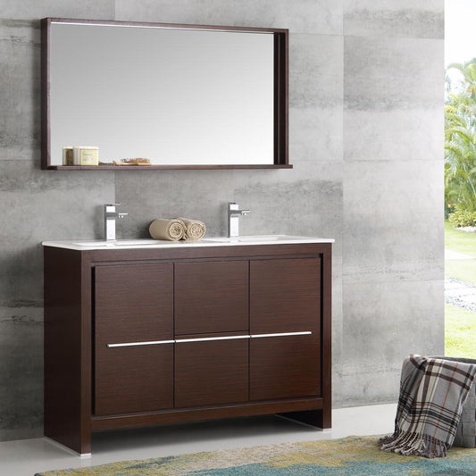 Fresca-Allier-48"-Wenge-Brown-Modern-Double-Sink-Bathroom-Vanity-w/-Mirror-(FVN8148WG-D)