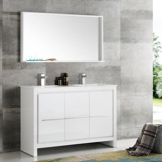 Fresca-Allier-48"-White-Modern-Double-Sink-Bathroom-Vanity-w/-Mirror-(FVN8148WH-D)