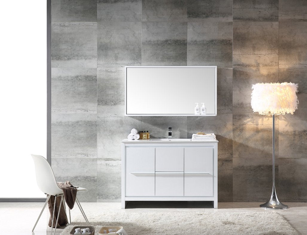 Fresca Allier 48" White Modern Bathroom Vanity w/ Mirror