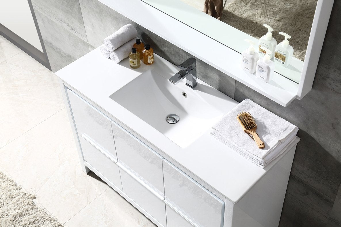 Fresca Allier 48" White Modern Bathroom Vanity w/ Mirror