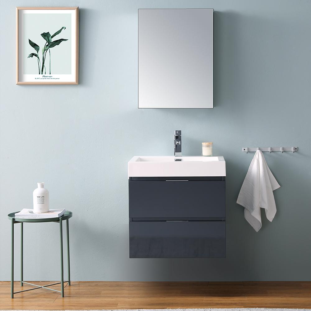 Fresca Valencia 24" Dark Slate Gray Wall Hung Modern Bathroom Vanity w/ Medicine Cabinet