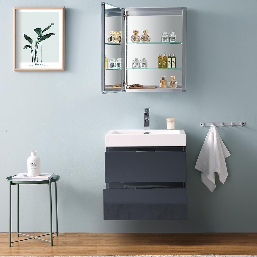 Fresca Valencia 24" Dark Slate Gray Wall Hung Modern Bathroom Vanity w/ Medicine Cabinet