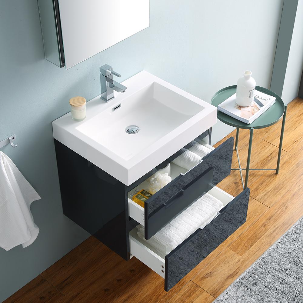 Fresca Valencia 24" Dark Slate Gray Wall Hung Modern Bathroom Vanity w/ Medicine Cabinet
