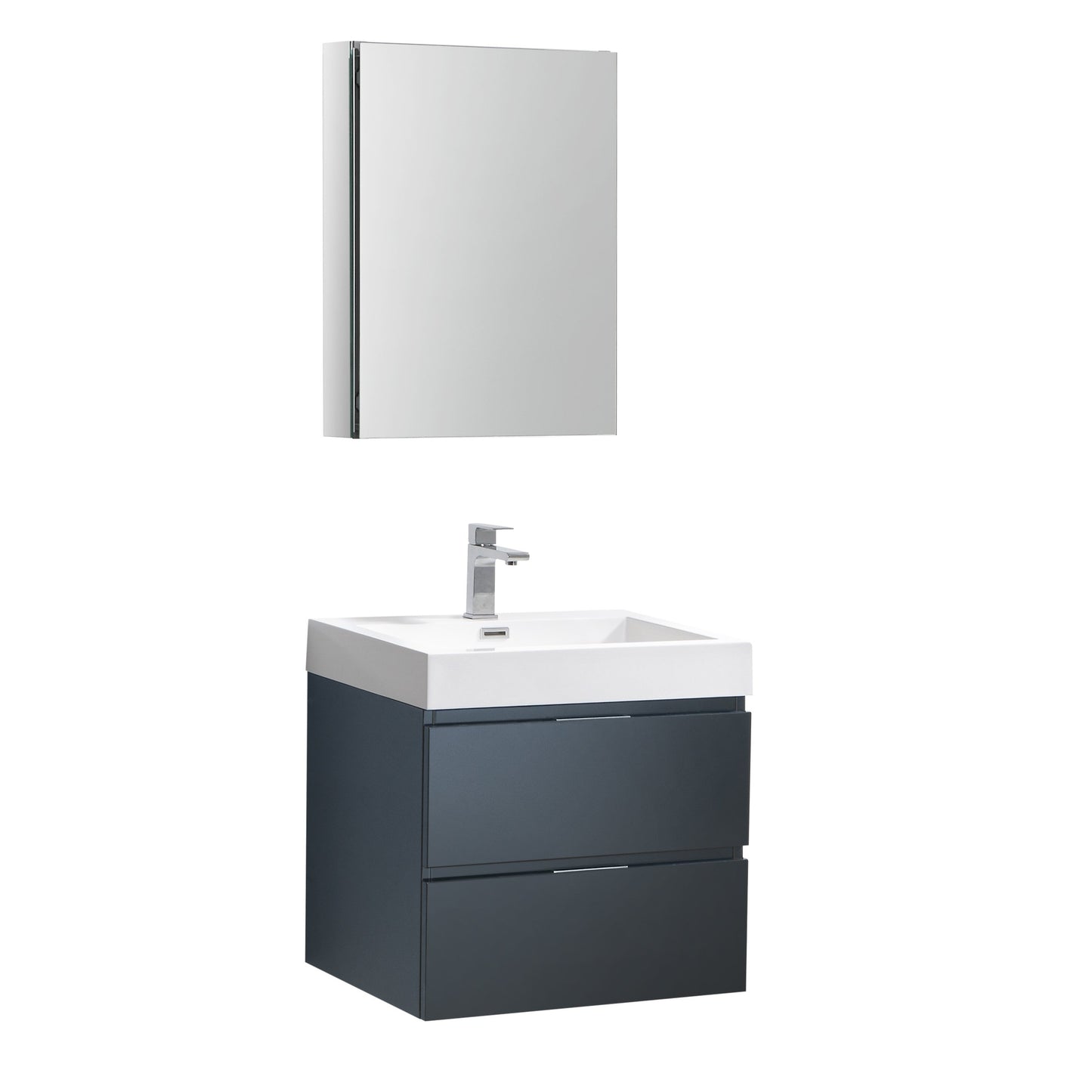 Fresca Valencia 24" Dark Slate Gray Wall Hung Modern Bathroom Vanity w/ Medicine Cabinet