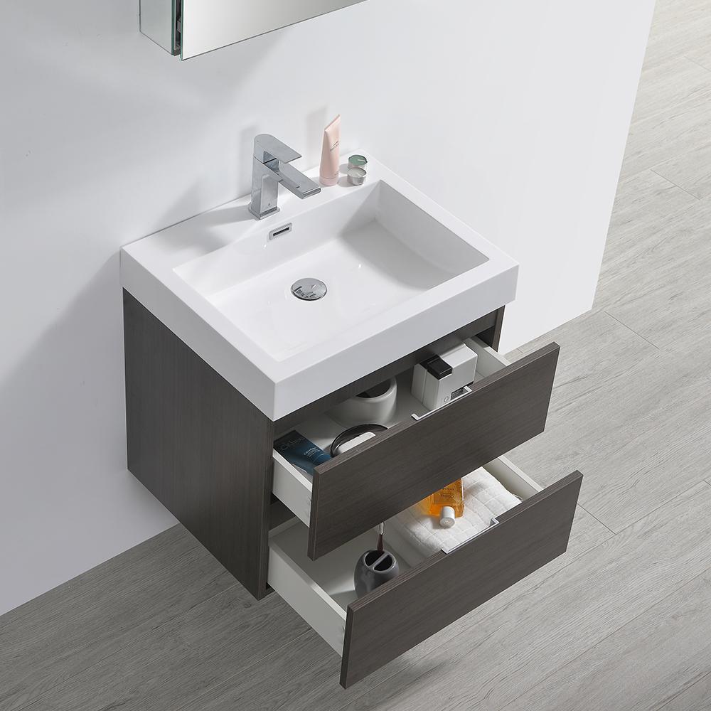 Fresca Valencia 24" Gray Oak Wall Hung Modern Bathroom Vanity w/ Medicine Cabinet