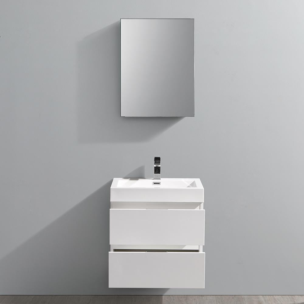 Fresca Valencia 24" Glossy White Wall Hung Modern Bathroom Vanity w/ Medicine Cabinet