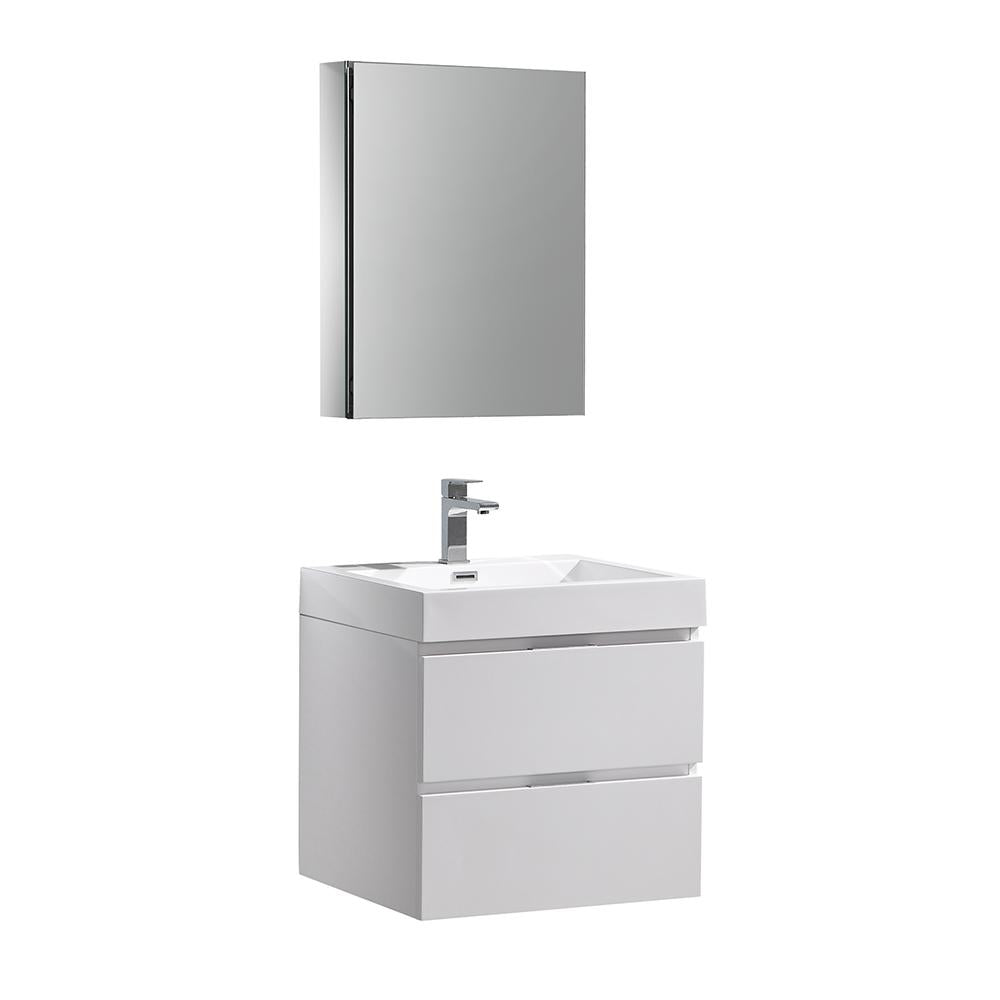 Fresca Valencia 24" Glossy White Wall Hung Modern Bathroom Vanity w/ Medicine Cabinet