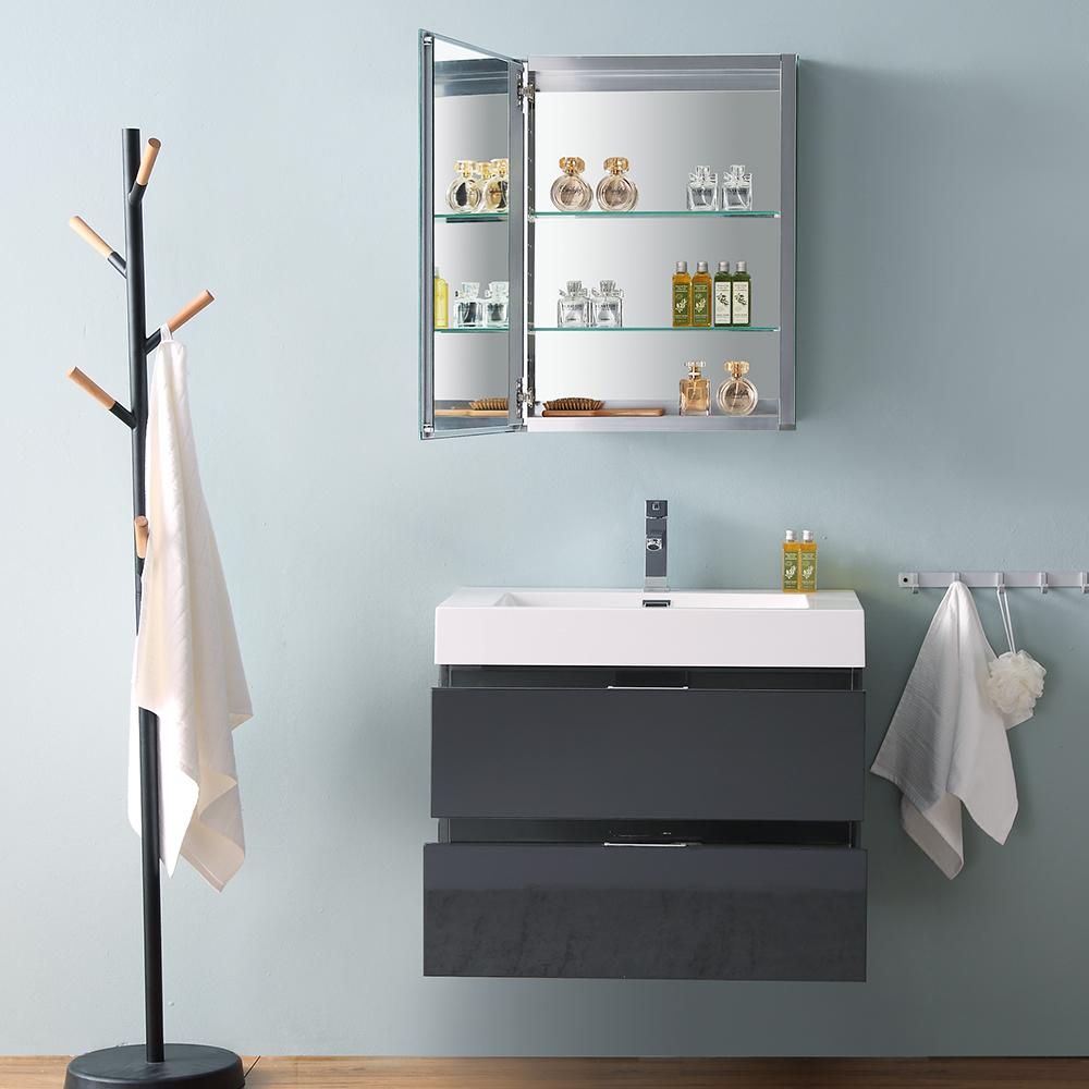 Fresca Valencia 30" Dark Slate Gray Wall Hung Modern Bathroom Vanity w/ Medicine Cabinet
