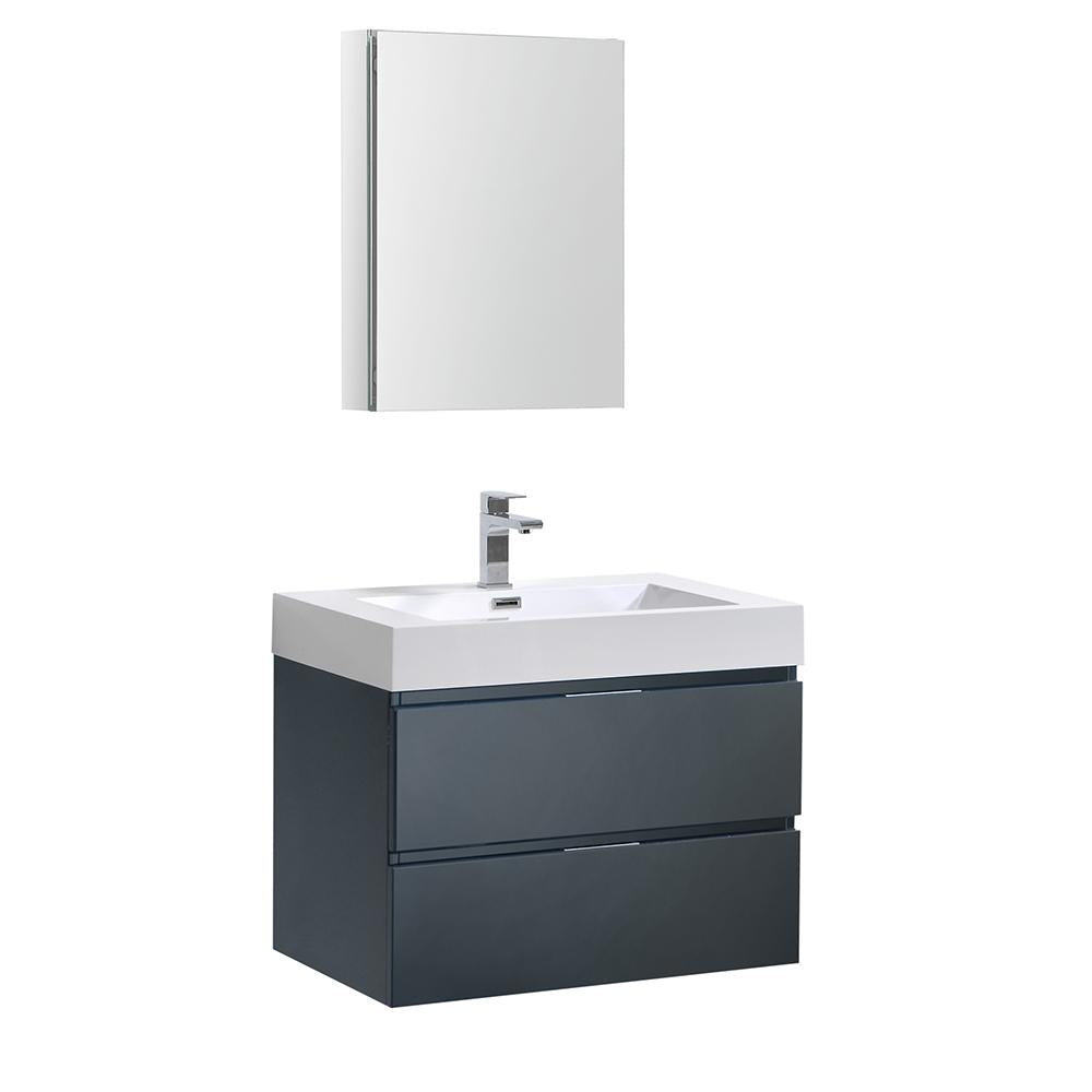 Fresca Valencia 30" Dark Slate Gray Wall Hung Modern Bathroom Vanity w/ Medicine Cabinet