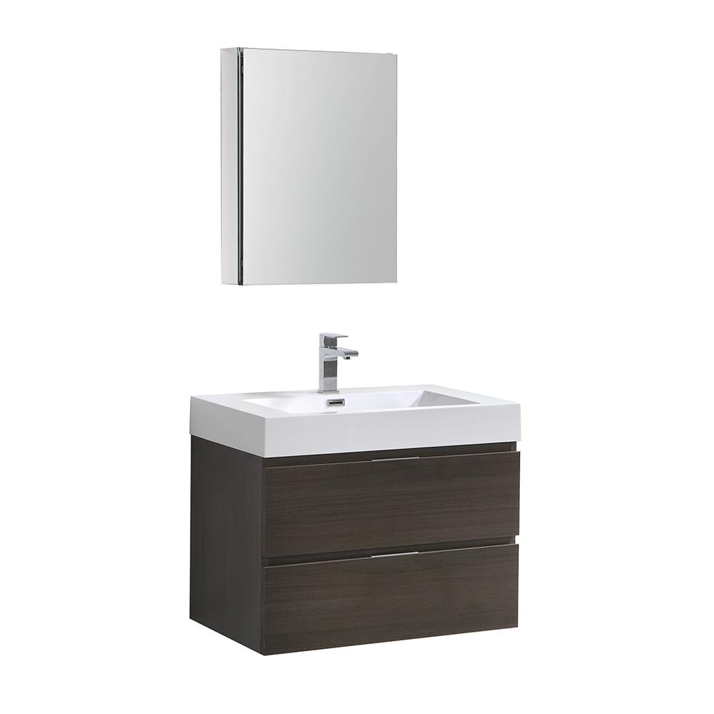Fresca Valencia 30" Gray Oak Wall Hung Modern Bathroom Vanity w/ Medicine Cabinet