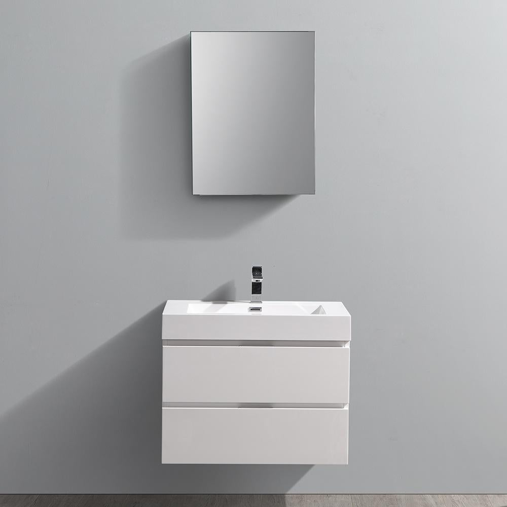 Fresca Valencia 30" Glossy White Wall Hung Modern Bathroom Vanity w/ Medicine Cabinet