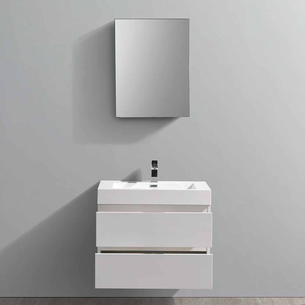 Fresca Valencia 30" Glossy White Wall Hung Modern Bathroom Vanity w/ Medicine Cabinet