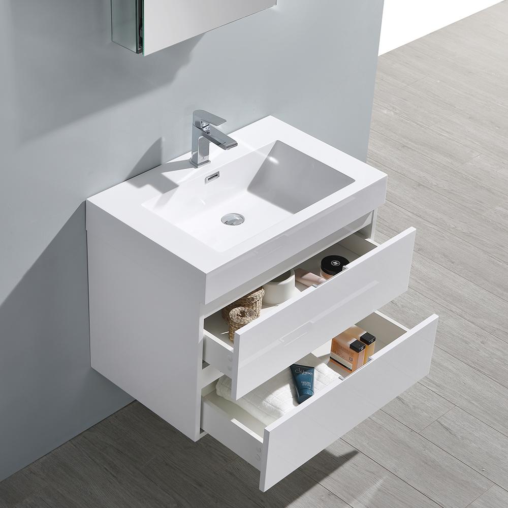 Fresca Valencia 30" Glossy White Wall Hung Modern Bathroom Vanity w/ Medicine Cabinet