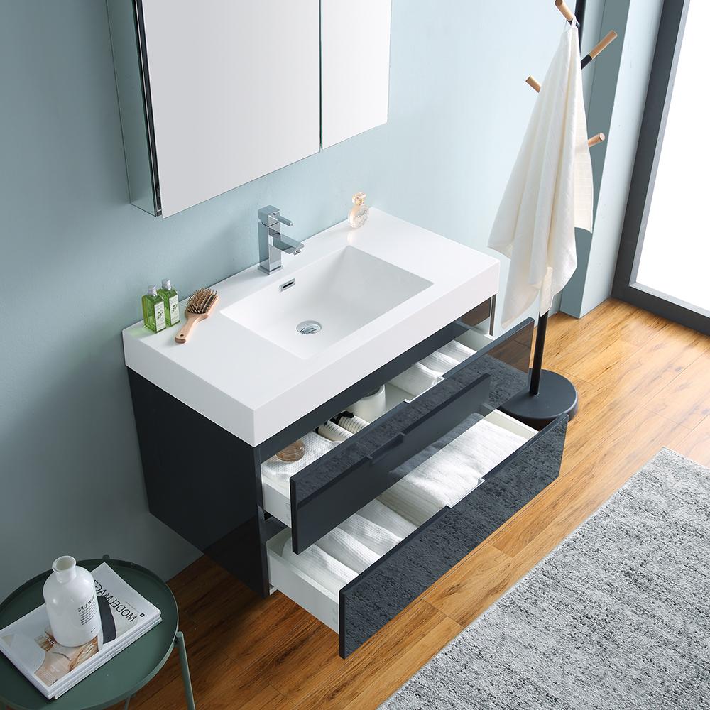 Fresca Valencia 36" Dark Slate Gray Wall Hung Modern Bathroom Vanity w/ Medicine Cabinet