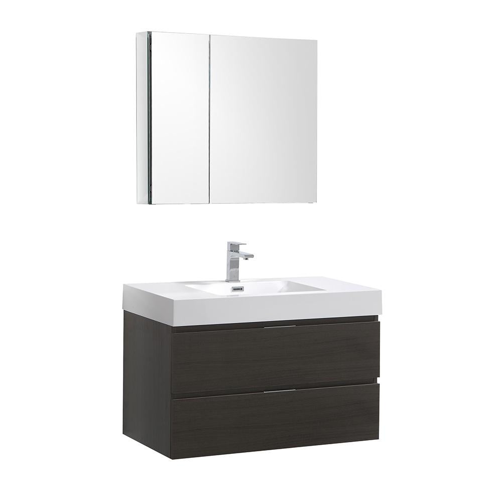 Fresca Valencia 36" Gray Oak Wall Hung Modern Bathroom Vanity w/ Medicine Cabinet