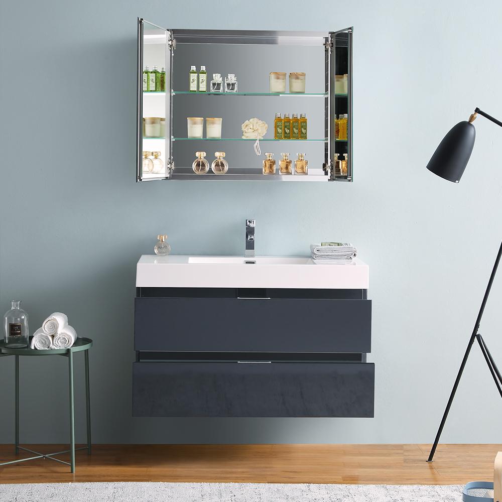 Fresca Valencia 40" Dark Slate Gray Wall Hung Modern Bathroom Vanity w/ Medicine Cabinet
