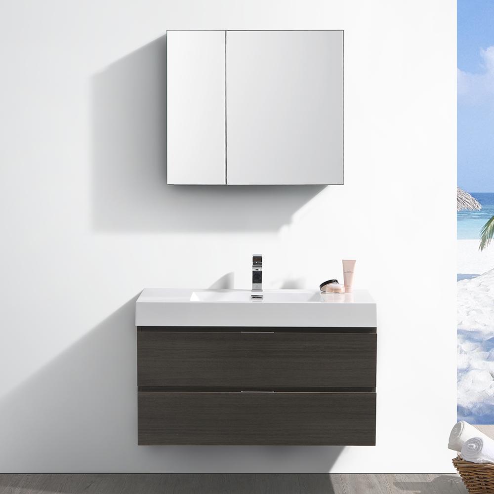 Fresca Valencia 40" Gray Oak Wall Hung Modern Bathroom Vanity w/ Medicine Cabinet