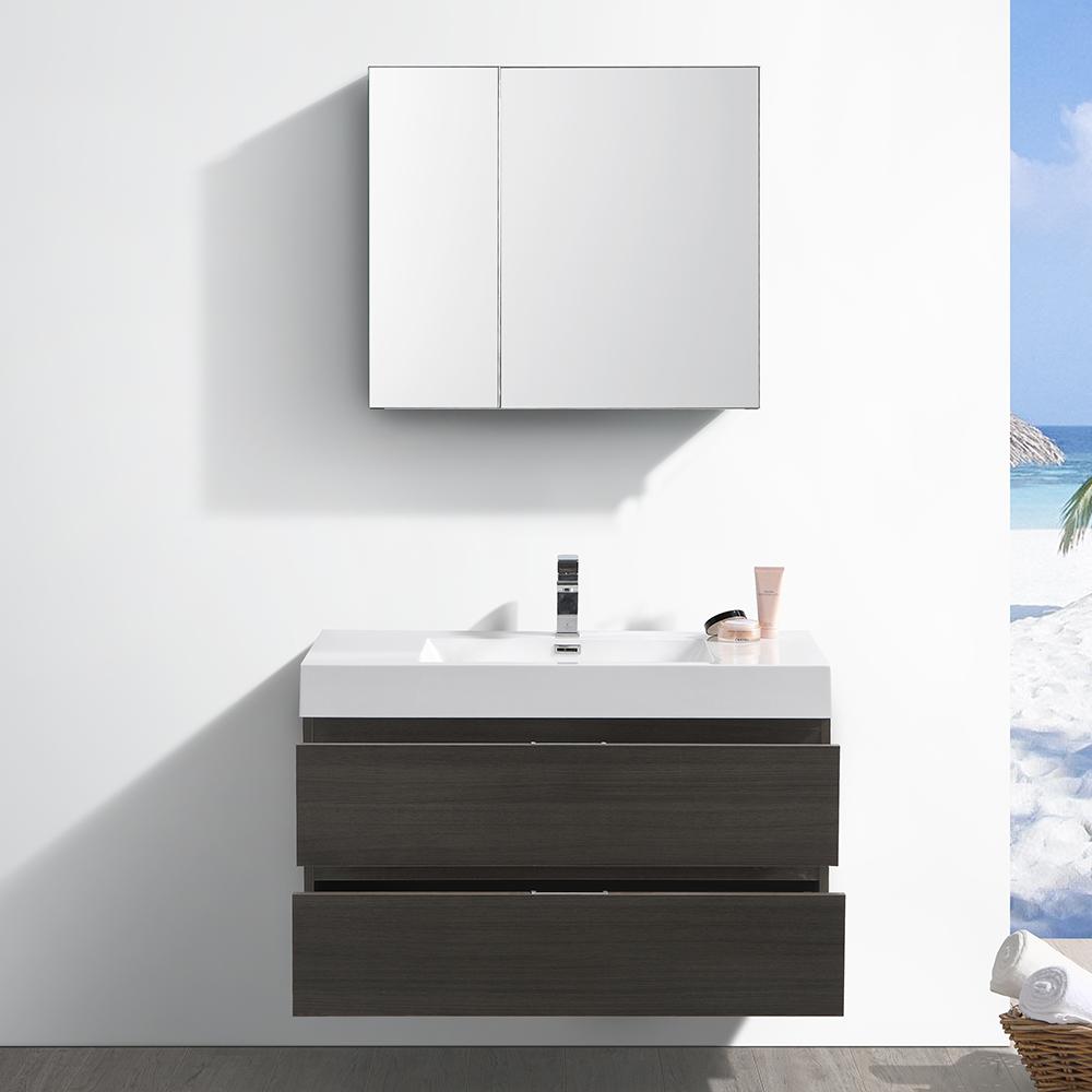 Fresca Valencia 40" Gray Oak Wall Hung Modern Bathroom Vanity w/ Medicine Cabinet