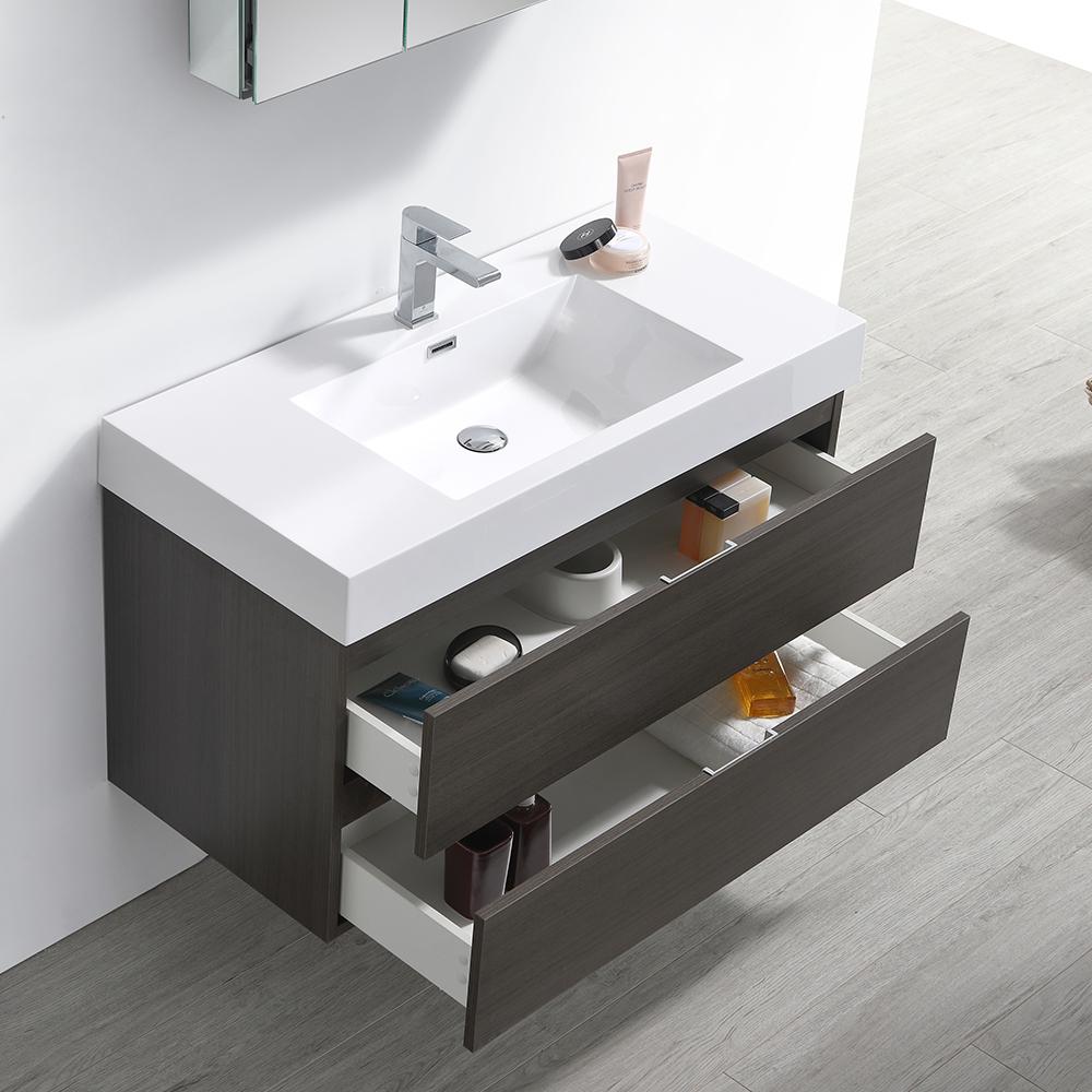 Fresca Valencia 40" Gray Oak Wall Hung Modern Bathroom Vanity w/ Medicine Cabinet