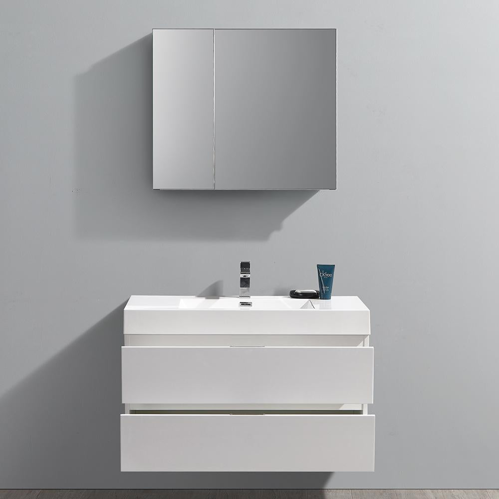 Fresca Valencia 40" Glossy White Wall Hung Modern Bathroom Vanity w/ Medicine Cabinet