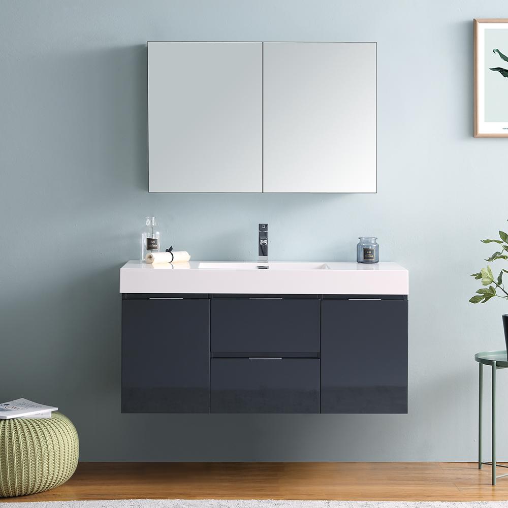 Fresca Valencia 48" Dark Slate Gray Wall Hung Modern Bathroom Vanity w/ Medicine Cabinet