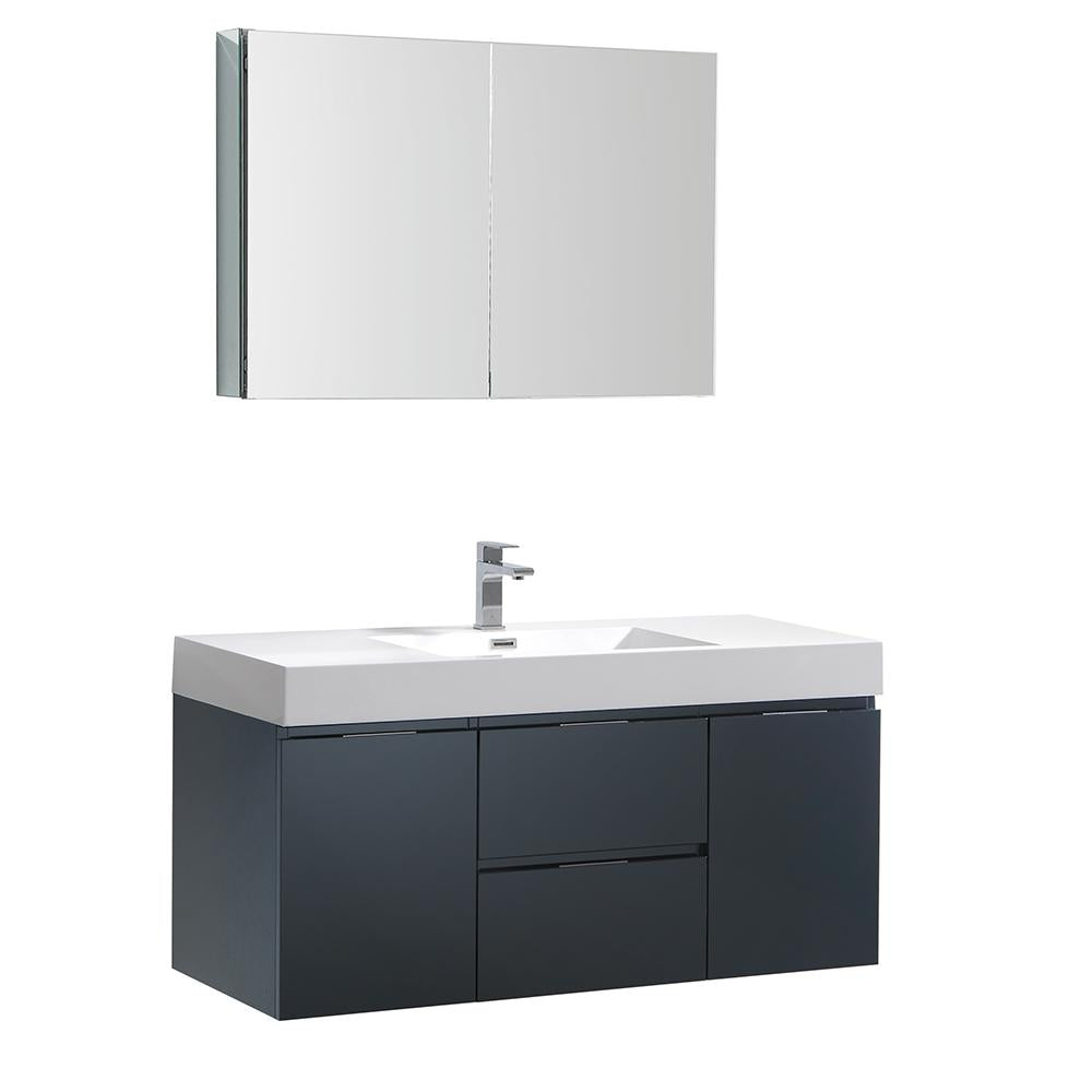 Fresca Valencia 48" Dark Slate Gray Wall Hung Modern Bathroom Vanity w/ Medicine Cabinet