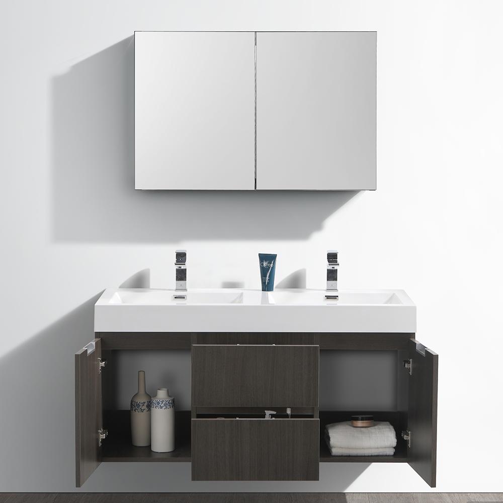 Fresca Valencia 48" Gray Oak Wall Hung Double Sink Modern Bathroom Vanity w/ Medicine Cabinet