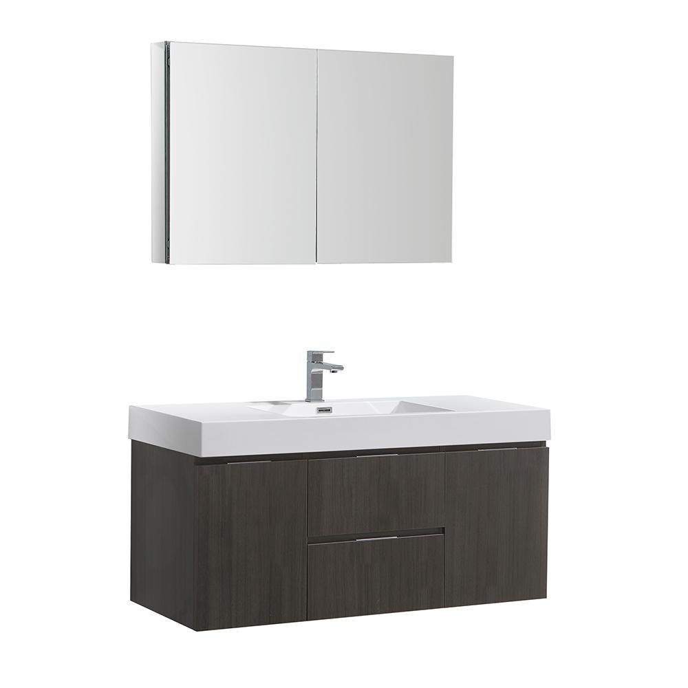 Fresca Valencia 48" Gray Oak Wall Hung Modern Bathroom Vanity w/ Medicine Cabinet