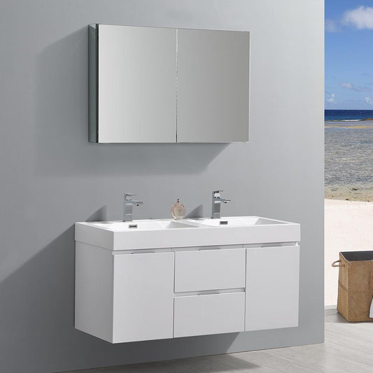 Fresca-Valencia-48"-Glossy-White-Wall-Hung-Double-Sink-Modern-Bathroom-Vanity-w/-Medicine-Cabinet-(FVN8348WH-D)