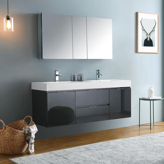 Fresca-Valencia-60"-Dark-Slate-Gray-Wall-Hung-Double-Sink-Modern-Bathroom-Vanity-w/-Medicine-Cabinet-(FVN8360GG-D)