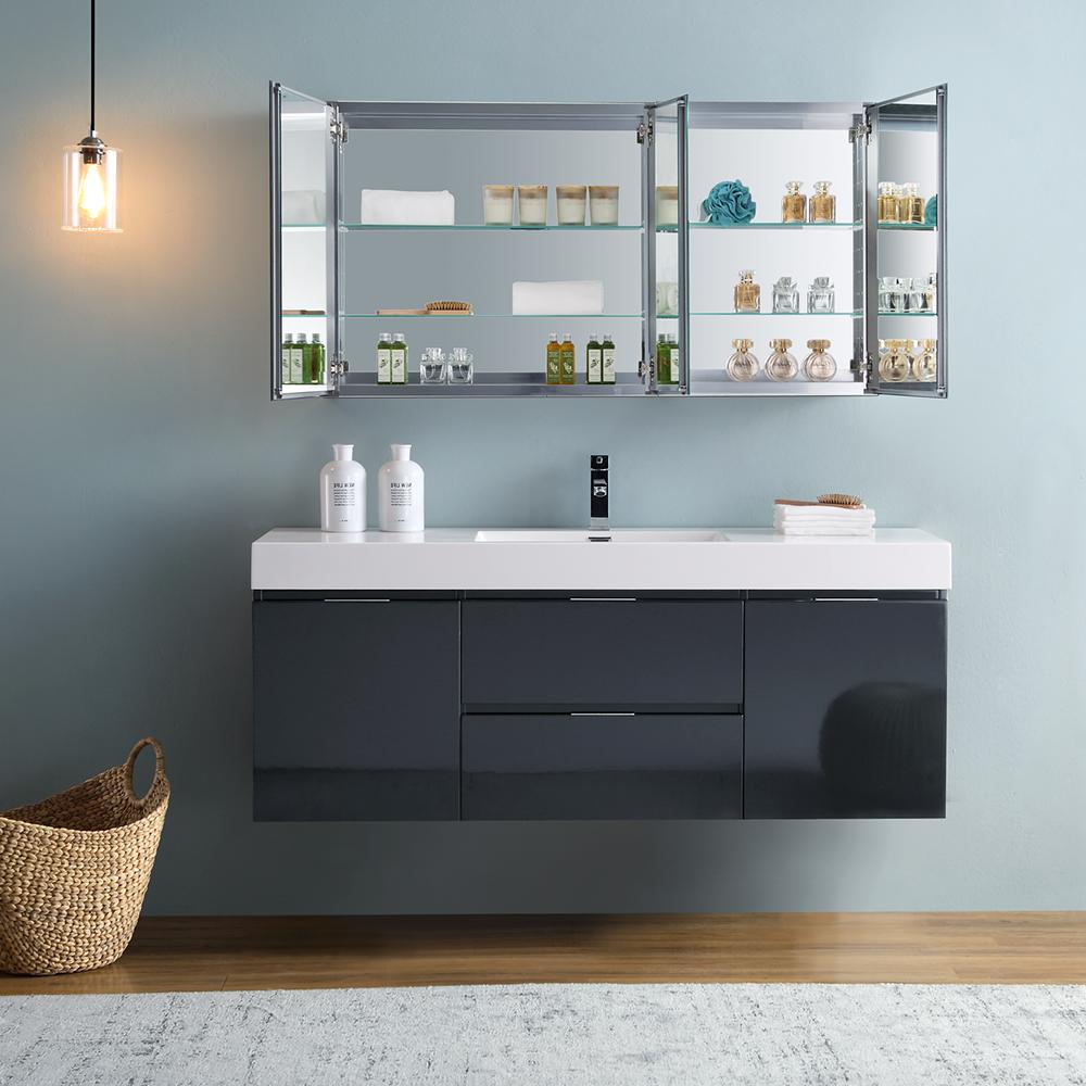 Fresca Valencia 60" Dark Slate Gray Wall Hung Modern Bathroom Vanity w/ Medicine Cabinet