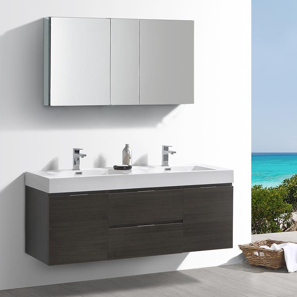 Fresca-Valencia-60"-Gray-Oak-Wall-Hung-Double-Sink-Modern-Bathroom-Vanity-w/-Medicine-Cabinet-(FVN8360GO-D)