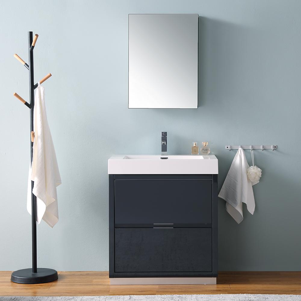 Fresca Valencia 30" Dark Slate Gray Free Standing Modern Bathroom Vanity w/ Medicine Cabinet