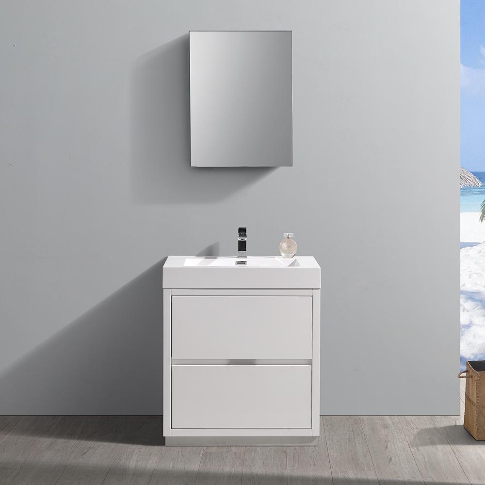 Fresca Valencia 30" Glossy White Free Standing Modern Bathroom Vanity w/ Medicine Cabinet