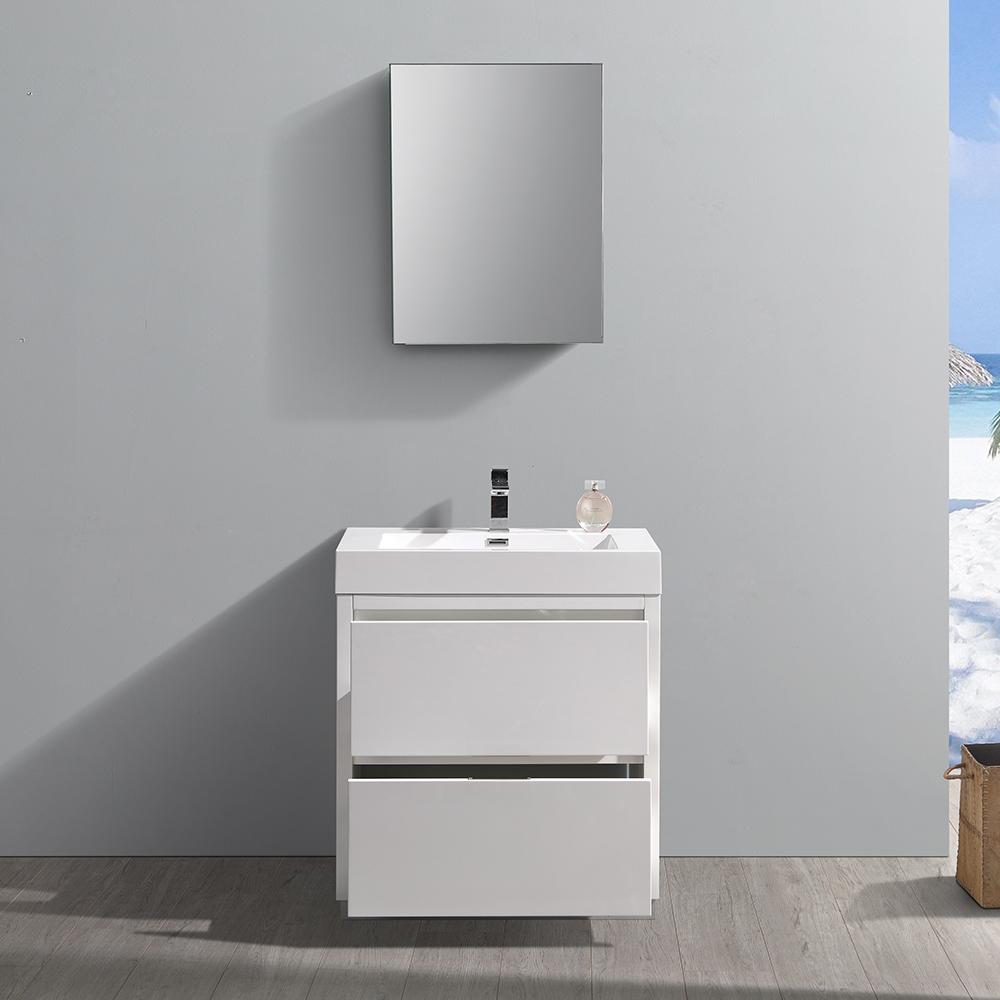 Fresca Valencia 30" Glossy White Free Standing Modern Bathroom Vanity w/ Medicine Cabinet