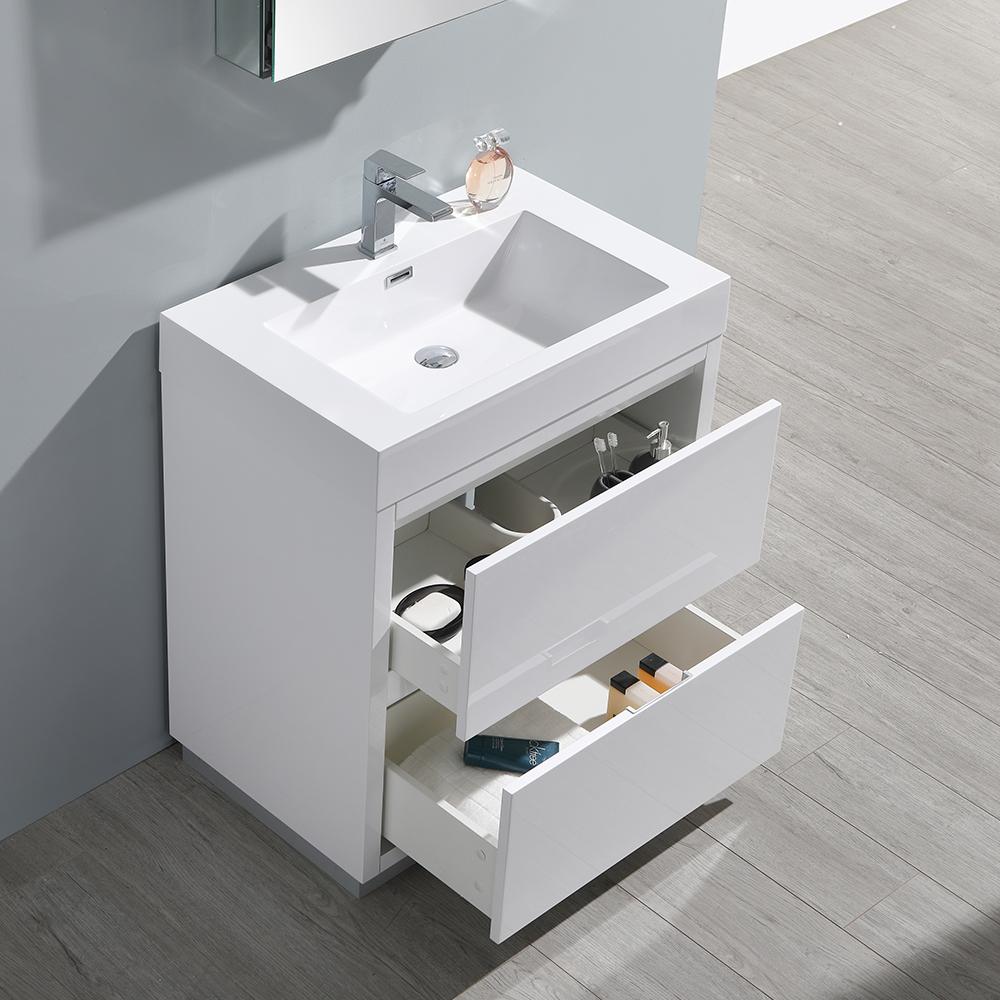 Fresca Valencia 30" Glossy White Free Standing Modern Bathroom Vanity w/ Medicine Cabinet