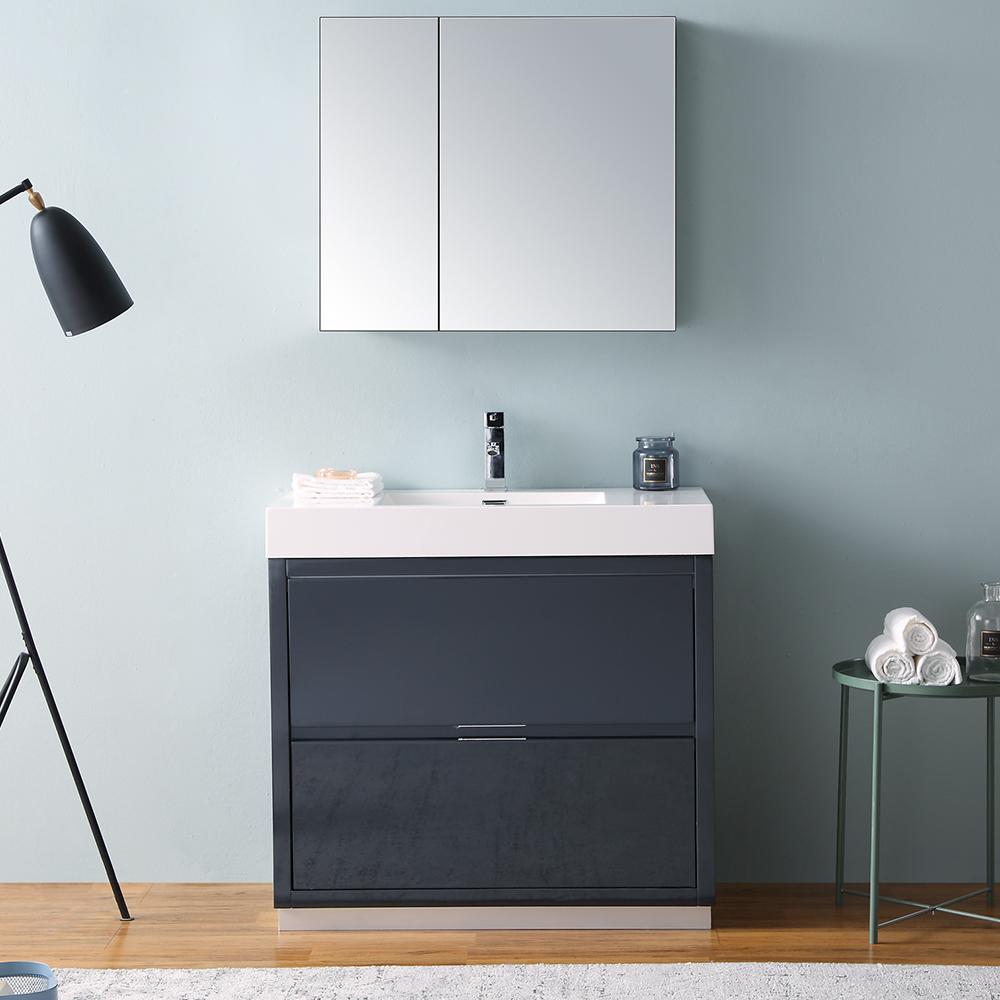Fresca Valencia 36" Dark Slate Gray Free Standing Modern Bathroom Vanity w/ Medicine Cabinet