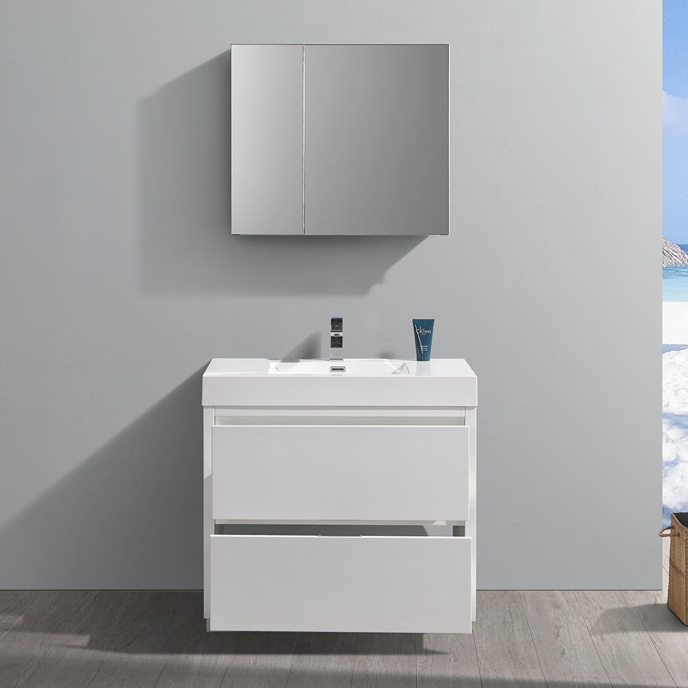 Fresca Valencia 36" Glossy White Free Standing Modern Bathroom Vanity w/ Medicine Cabinet