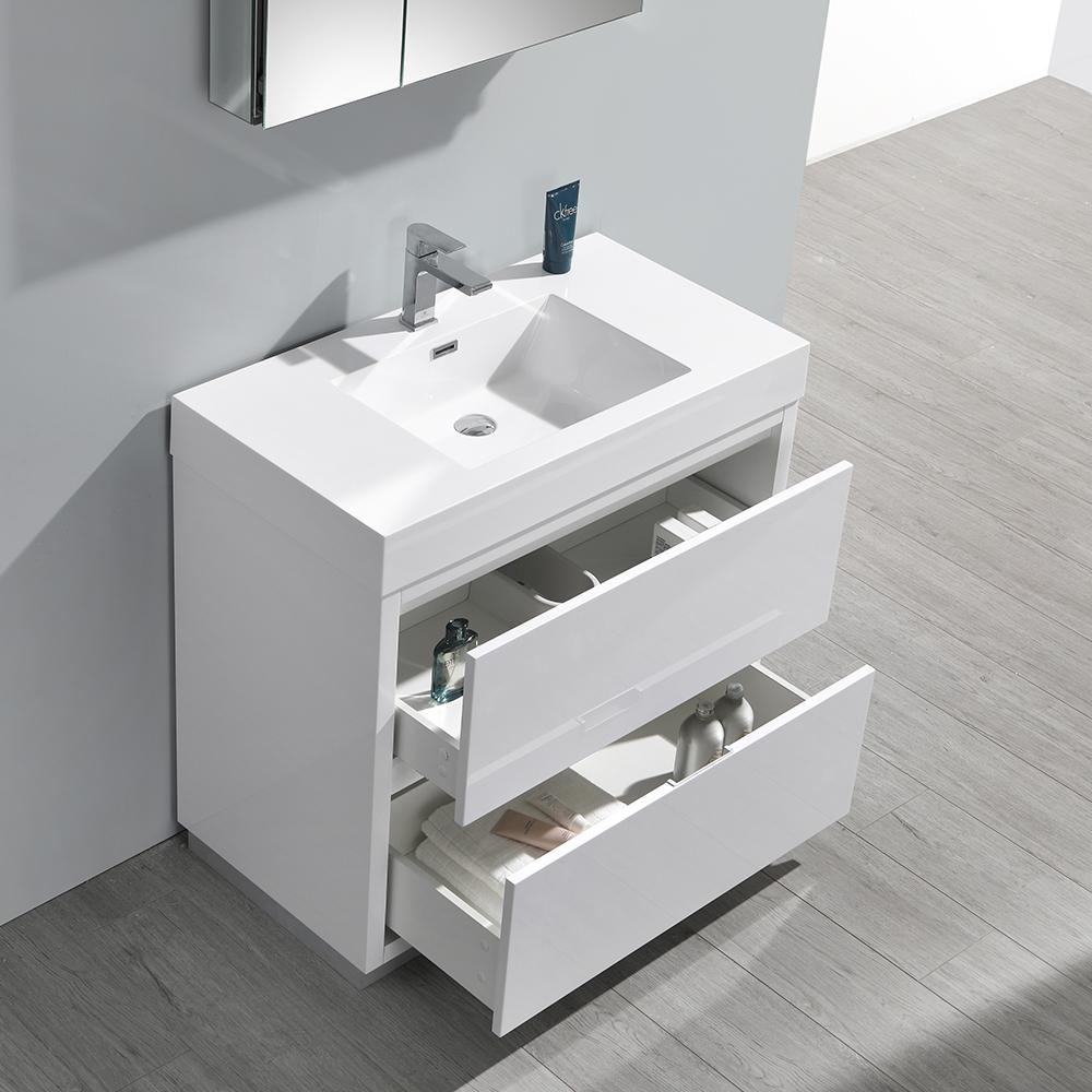 Fresca Valencia 36" Glossy White Free Standing Modern Bathroom Vanity w/ Medicine Cabinet