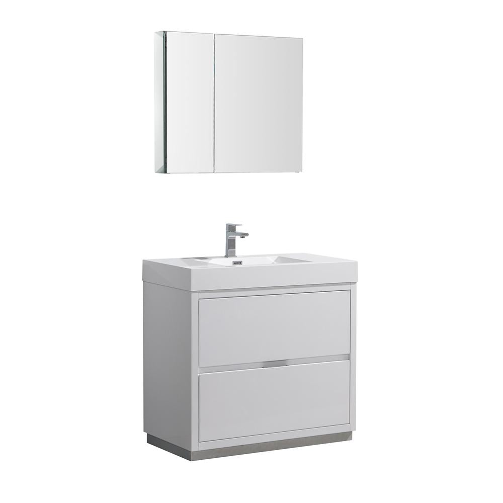 Fresca Valencia 36" Glossy White Free Standing Modern Bathroom Vanity w/ Medicine Cabinet