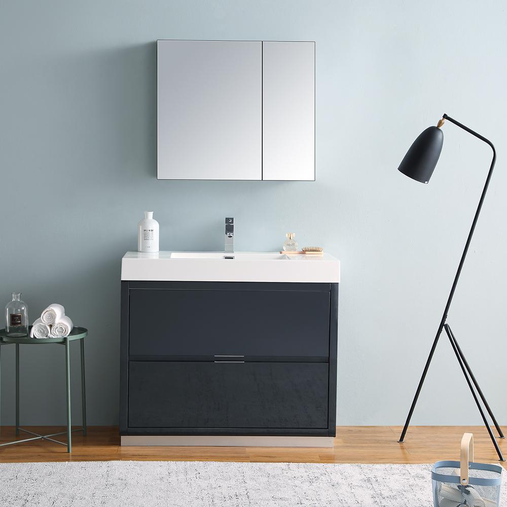 Fresca Valencia 40" Dark Slate Gray Free Standing Modern Bathroom Vanity w/ Medicine Cabinet